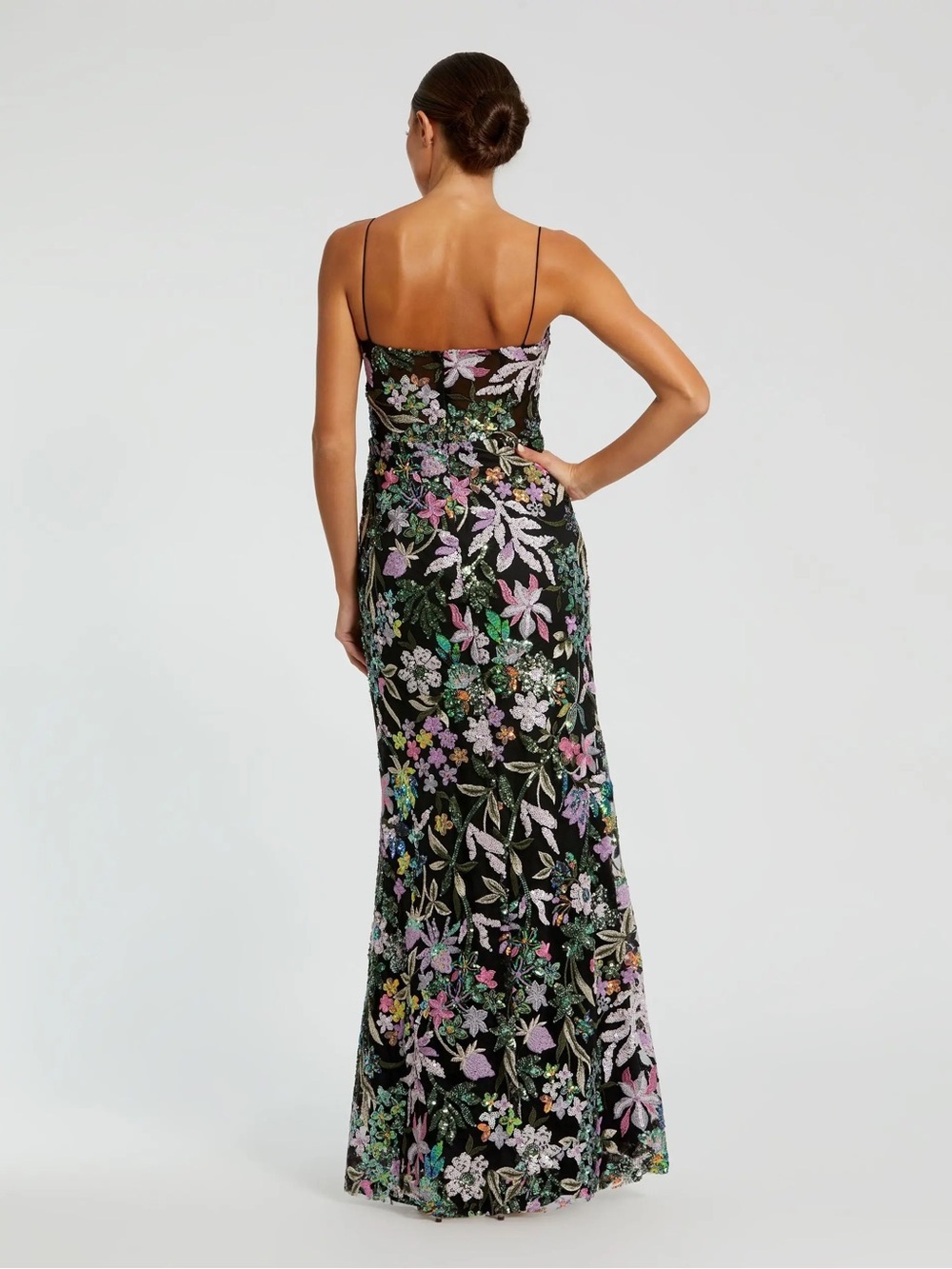 Mac Duggal Black Multicolor Embroidered Bustier Trumpet Gown 49827 size 10 NWT - Picture 2 of 3